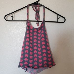 $1 when bundled-Gray halter top with pink hearts